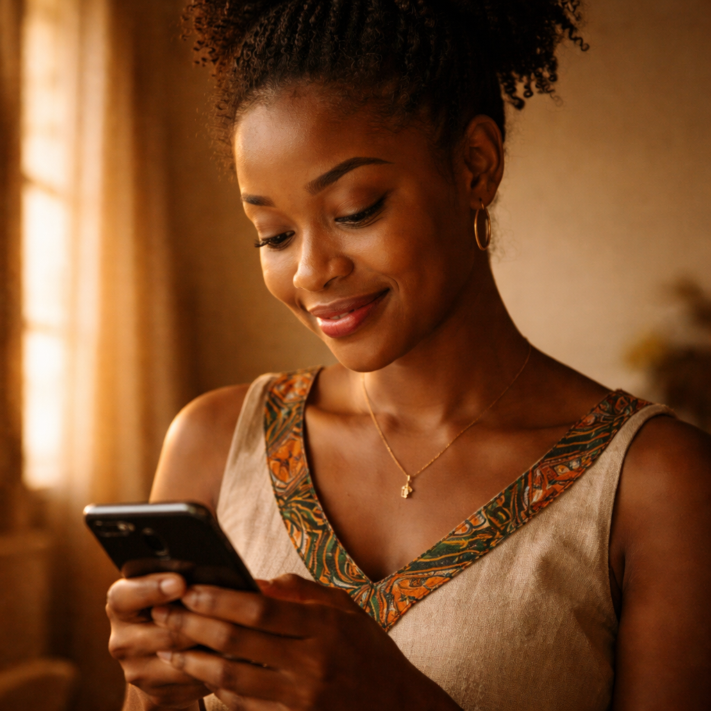 Young woman discovering her heritage on her phone